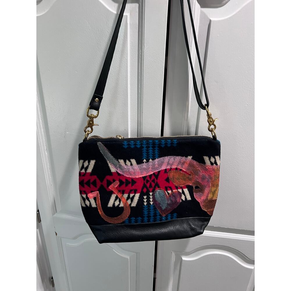 RAIS CASE Wool Crossbody Bag Made in USA Pendleton Style Leather Strap Southwest